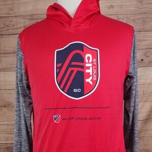 St Louis‎ City SC Shirt Mens Medium Red MLS Soccer Fanatics Hooded Long Sleeve